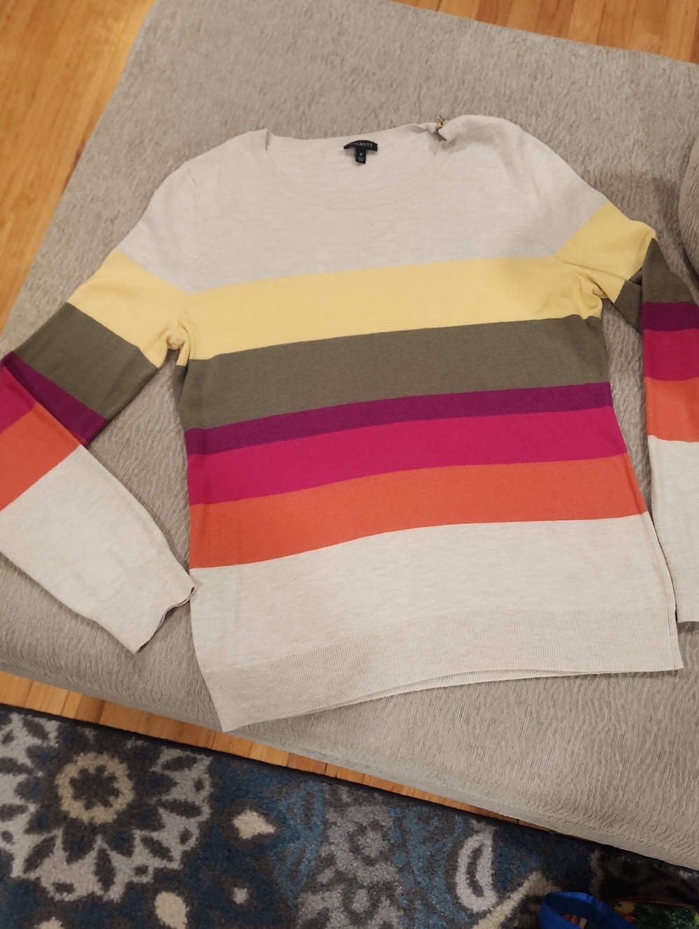 Talbots Striped Crewneck Sweater in Cream with Multicolor Bands Size M